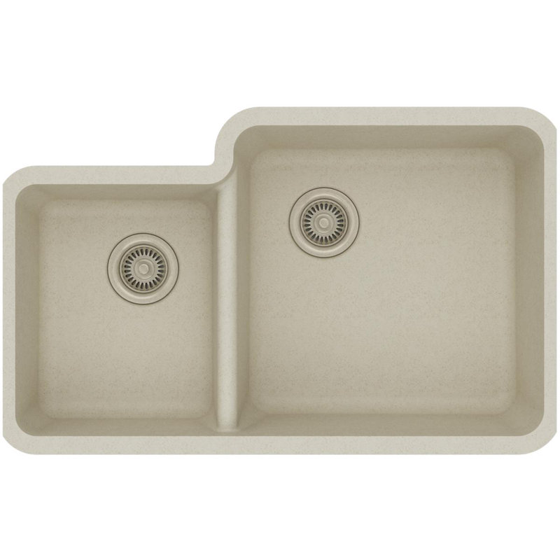 Quartz Classic 33" x 20-11/16" x 9" Double Basin Undermount Kitchen Sink, Bisque