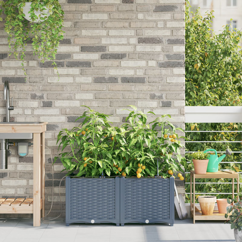 Garden Planter Steel Box Outdoor Modern Decor Urban Gardening Container, Light Grey, 37.5cm H x 80cm W x 40cm D