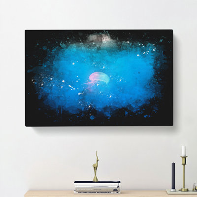 Jellyfish in Pink & Blue with Sunlight - Wrapped Canvas