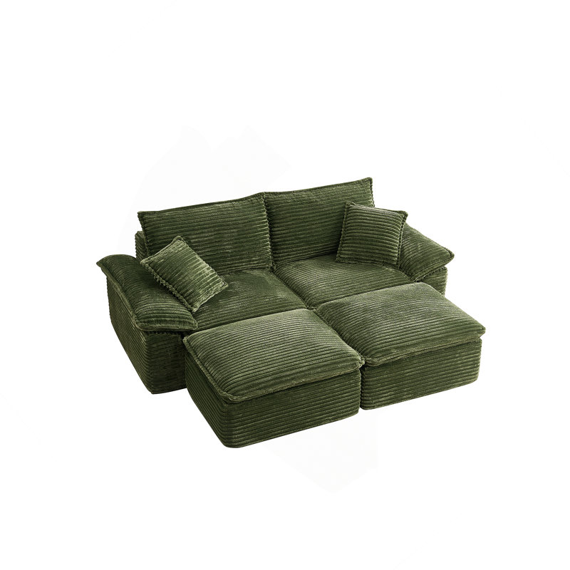 Canapé modulaire surdimensionné en velours côtelé de 81 pouces avec repose-pieds mobile, confort moderne doux et aucun assemblage requis.