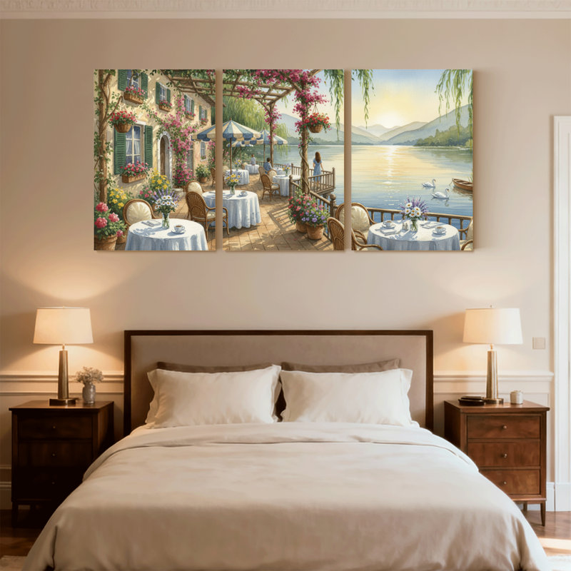 Ensemble de 3 impressions sur toile, paysage romantique et paysage urbain, H 24 po x l 48 po