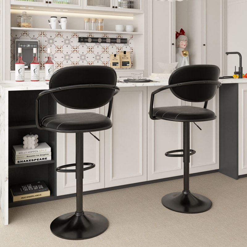 Set of 4 Bar Stools Adjustable Height Bar Chair with Back and Arms, Swivel Upholstered Leather Counter Height Barstools for Bar, Kitchen, Counter 