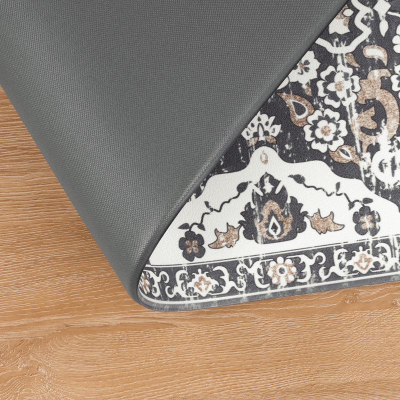 Jainiyah Anti-Fatigue Non-Skid Waterproof Kitchen Mat (Set of 2), Brown/White/Black, Runner 20" x 31.5" + 20" x 59"
