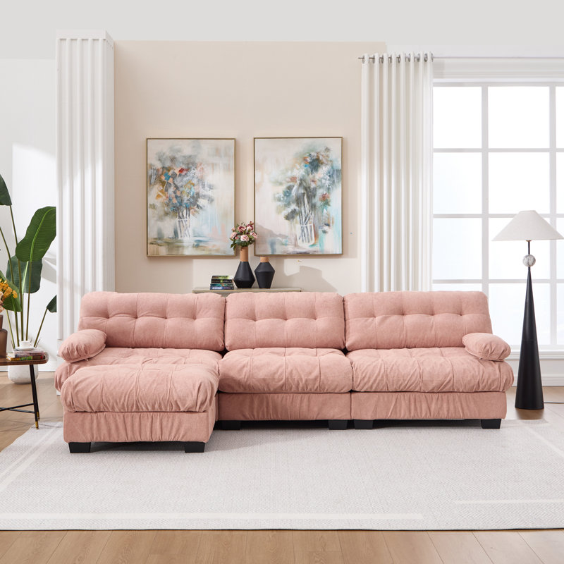 Deep Seat Sectionals, Wood Frame Modern Pink L Shaped Sofa For Home