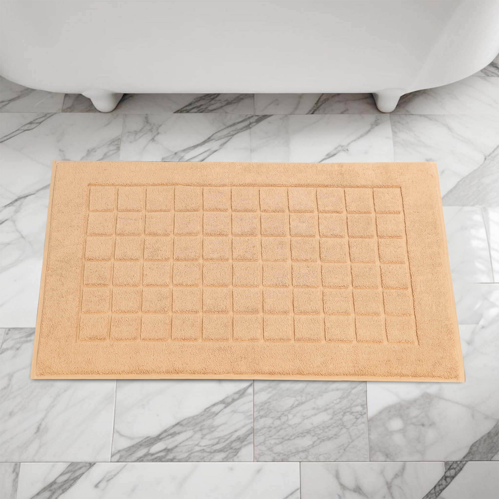 Nora Cotton Terry Solid Absorbent Thick Checkered Washable 2 Piece Bath Mat Set, Rust