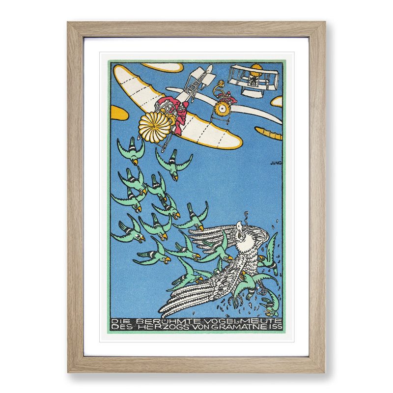 Pack of Birds by Moriz Jung - Framed Print, 48cm H x 36cm W x 2cm D, Oak Framed