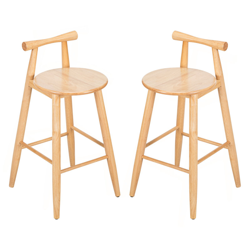 Tabouret de bar d'intérieur en bois d'hévéa Grove, finition naturelle, ensemble de 2