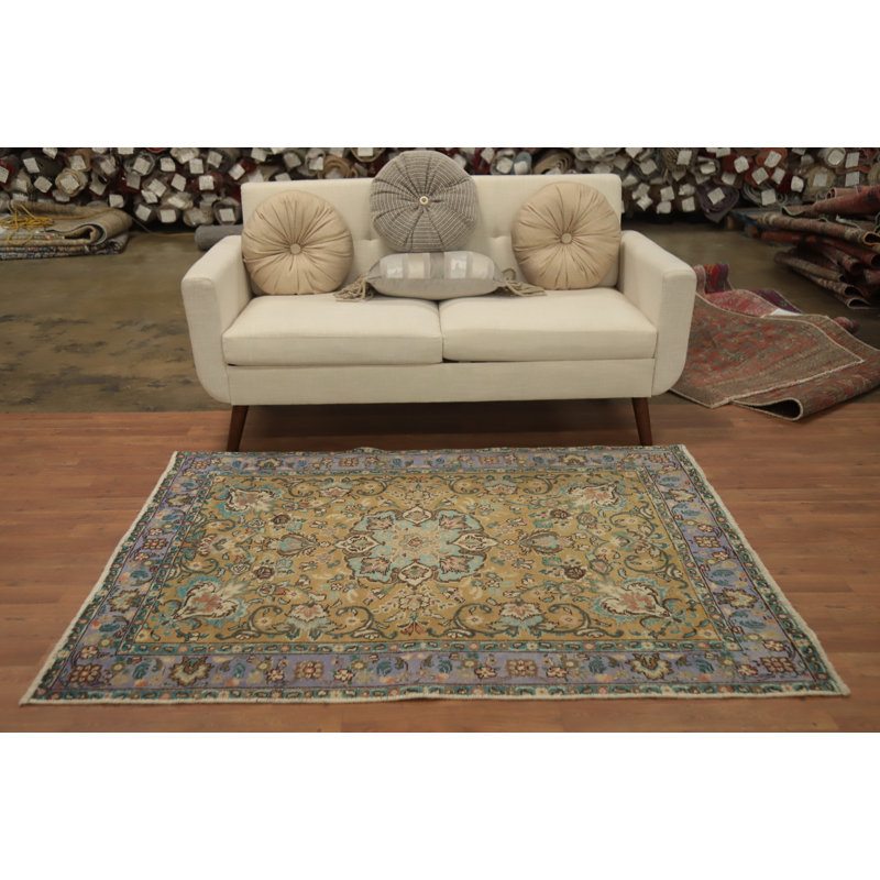 Tapis traditionnel rétro en laine à motif floral 4 x 6