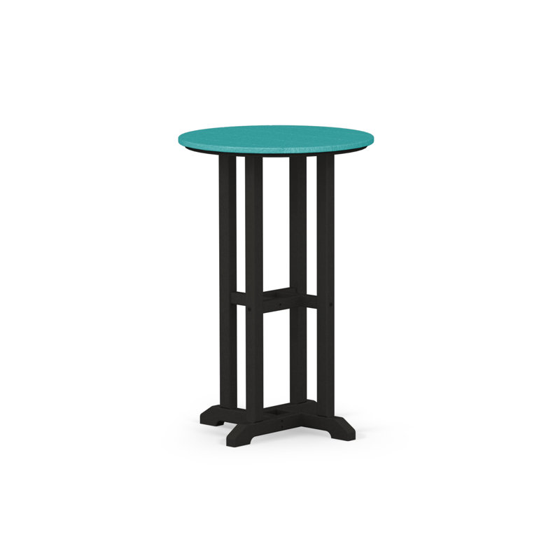 POLYWOOD Tables Round Dining Table, Black / Aruba, 29" H x 24" W x 24" L