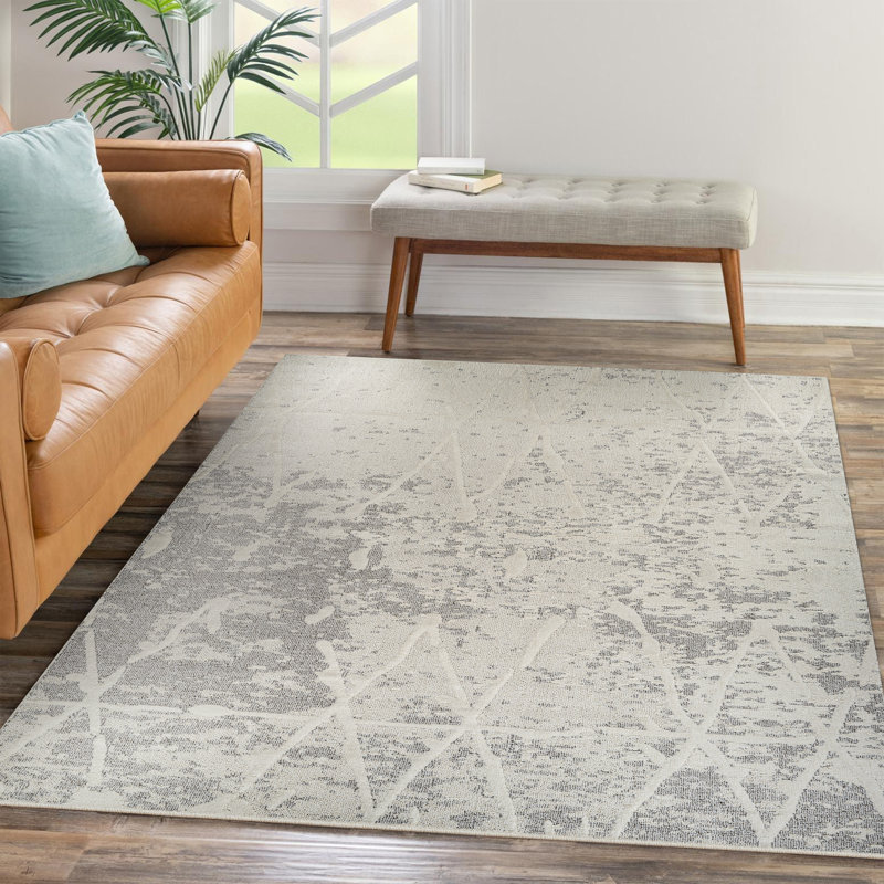 Sutton Geometric Area Rug in Ivory/Gray, Rectangle 8' x 10'