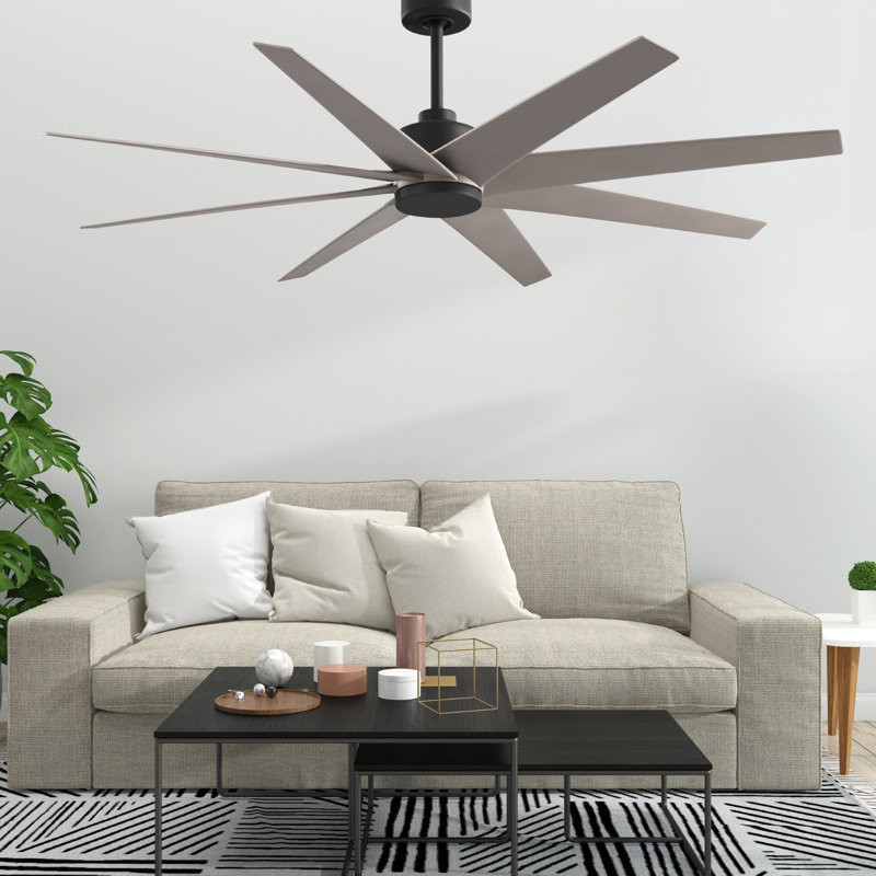 Ariella - Eight Blade Ceiling Fan - Brushed Brass Finish - Matte Black Blades, Matte Black, Brushed Nickel
