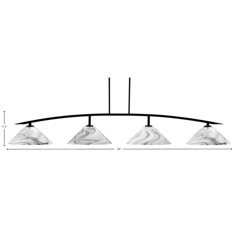 Barre d'éclairage 4 lumières kurve au fini noir mat avec verre tourbillonnant 16 po, Noir / blanc
