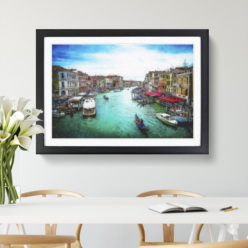 Gondolas in Venice Italy - Picture Frame Graphic Art Print, Black Framed, 45cm H x 63cm W x 2cm D