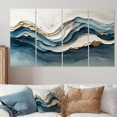 Marbre blanc et bleu, vague IV - ensemble d'art mural vagues côtières