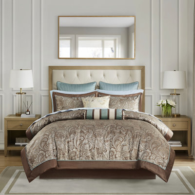 Édredon 12 pièces pour grand lit avec draps en coton bleu / brun doux - Rendez votre chambre à coucher confortable et accueillante