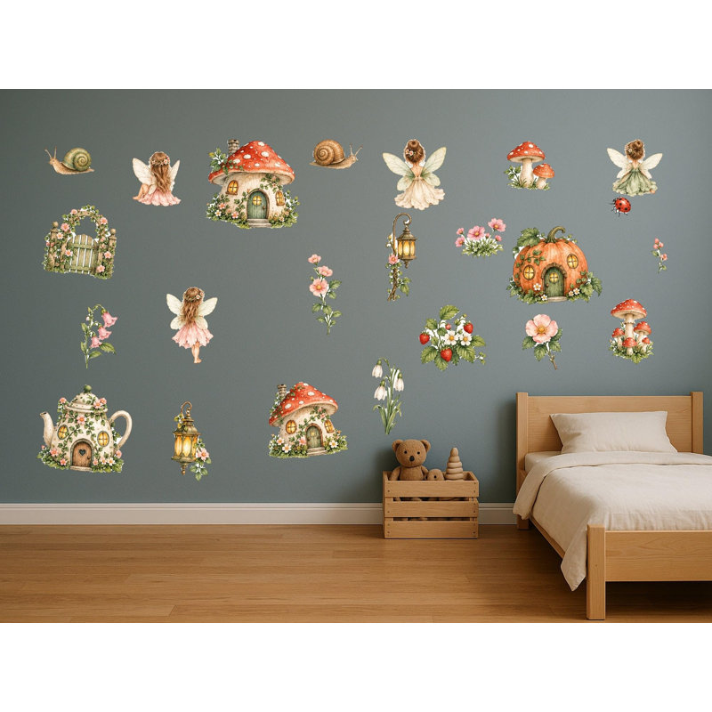 Fairy Cottage Wall Decals, Set of 23 Peel and Stick Nursery Wall Stickers, Satin Finish Removable Kids Room Wall Art, 20"W x 20"H (50 x 50 cm)