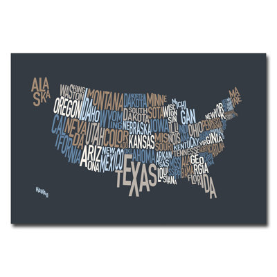 «United States Text Map», impression sur toile