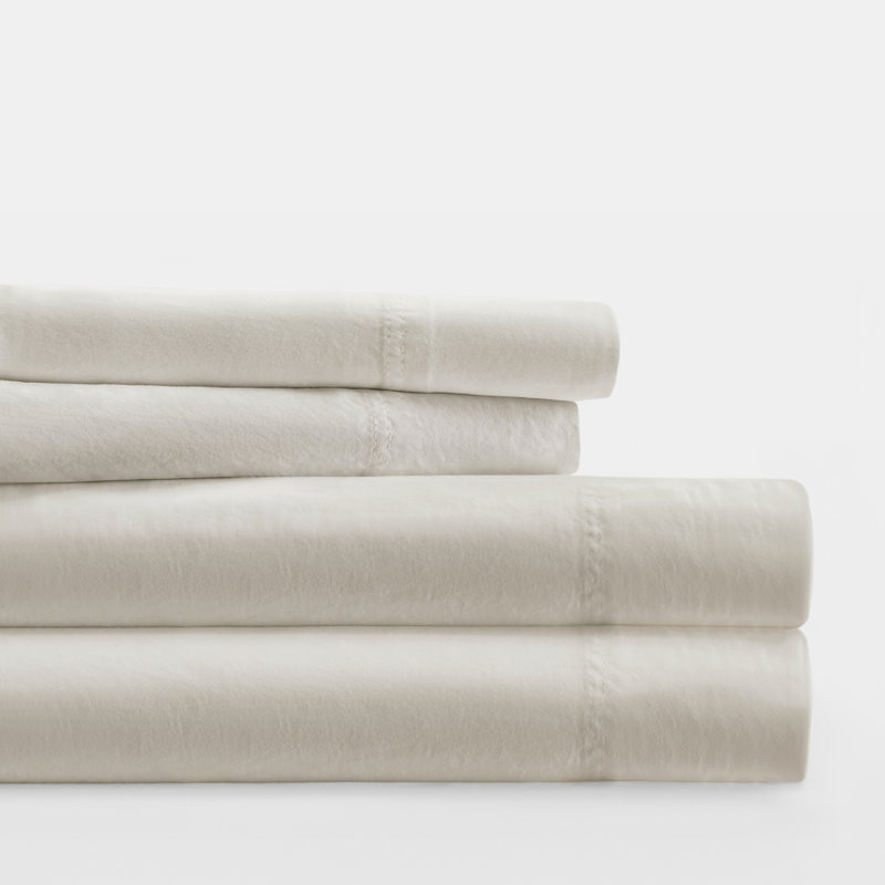Ensemble de draps en coton Sateen, Ivoire, Ensemble de draps pour grand lit avec 2 taies d'or