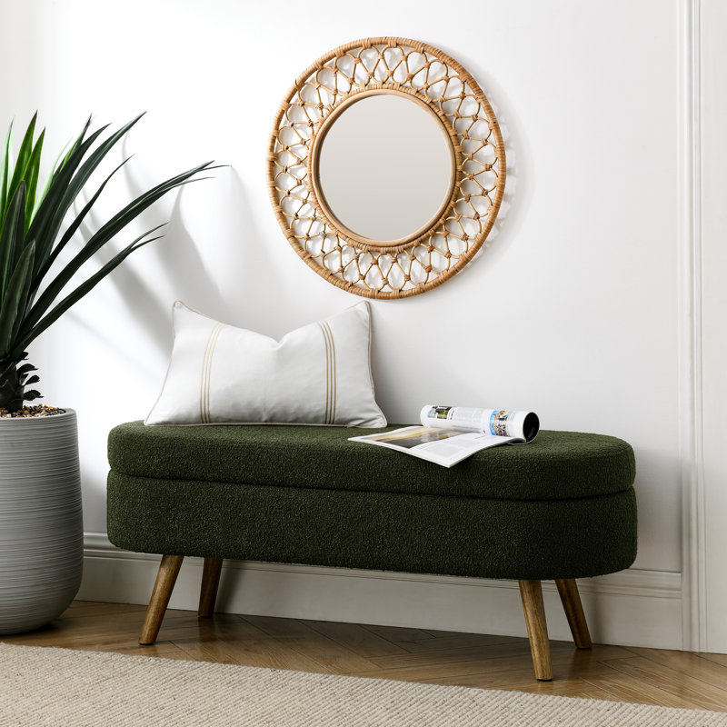 Faringdon Oval Storage Ottoman with Rubber Wood Legs, Green