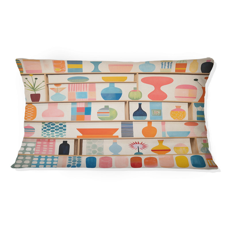 Coussin rose imprimé Mid Century