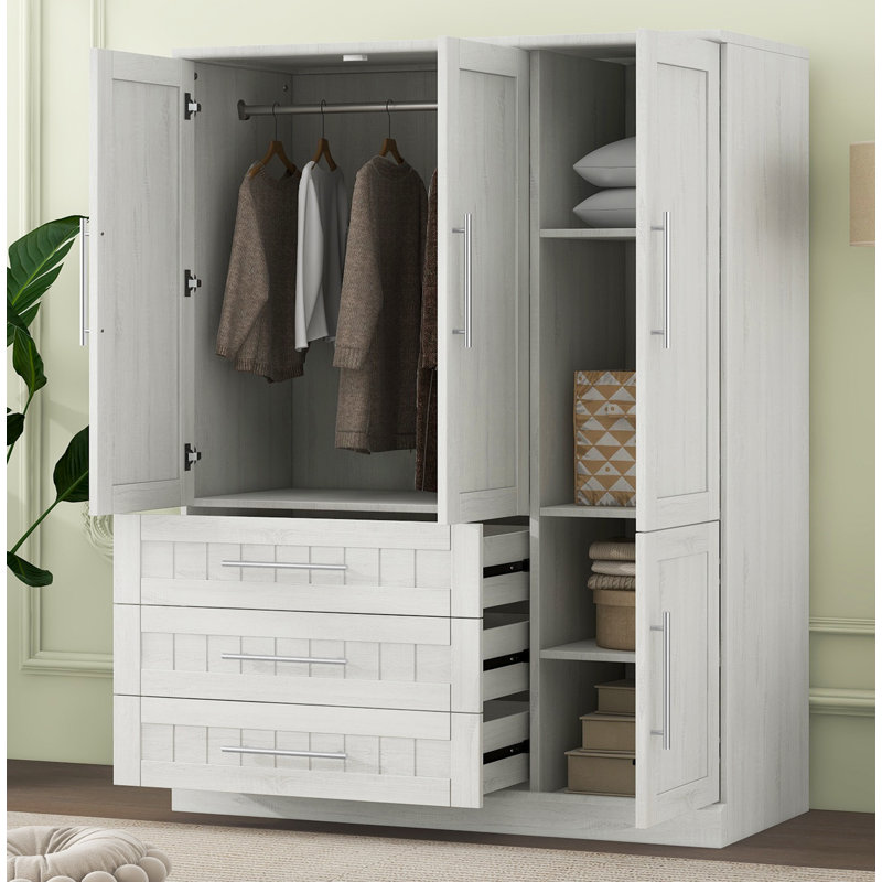Hitow 2 Door Wardrobe Armoire Closet With Mirror, 31.5" W
