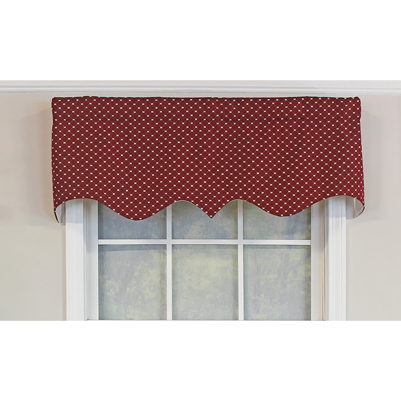 Cotton Blend Checkered Scalloped Window Valance, Red