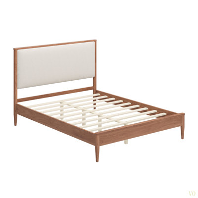 Lit plateforme de style Mid-Century moderne avec pieds fuselés, base de lit en bois massif, lit avec tête de lit tapissier Boucle, support de lattes en bois durable, aucun sommier nécessaire