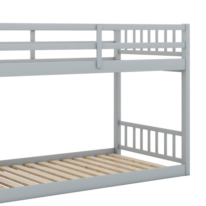 Lit superposé simple au-dessus de simple, lits superposés bas en bois avec escalier de rangement, Gris