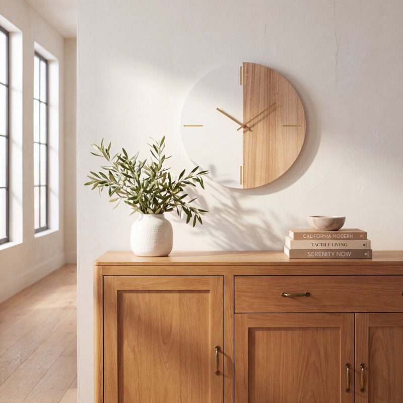 Wood Wall Clock, Brown/White