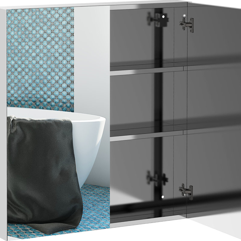 Rust - Armoire de salle de bain en acier inoxydable 24 po x 26 po - Support mural à double porte en miroir pour optimiser l'hygiène et l'espace