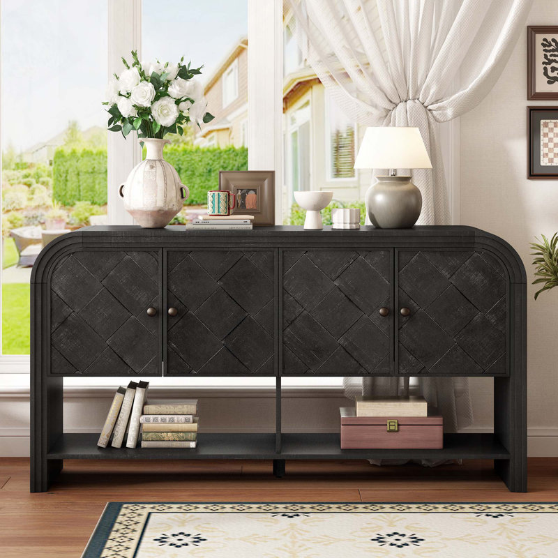 Armoire de rangement Farmhouse avec 4 portes, tablettes réglables, Noir