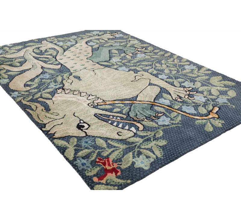 The Gryphon Floral Area Rug in Spring Green/Black/Gray Blue/Dusty Jade, Rectangle 10' x 14'