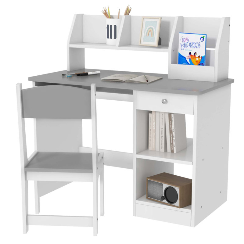 Ensemble de bureau et de chaise pour enfants avec rangement, conception ergonomique pour l'apprentissage confortable et espace d'étude organisé
