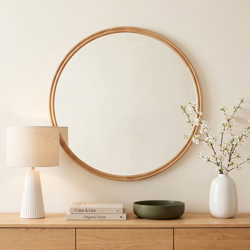 Alcott Large Round Mirror, Round, 36" x 36", Wanut