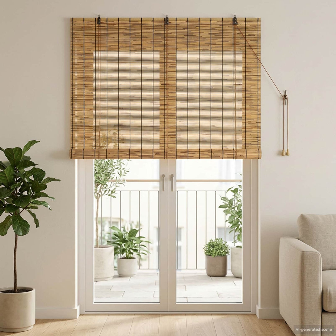 Roller Blind Adjustable Reed Light Filtering Curtain Shade UV Resistant
