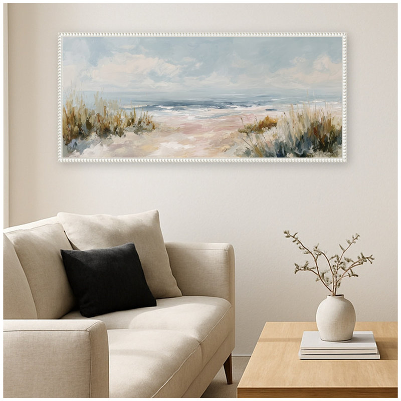 «Beach Grass Ocean Waves» par The Creative Bunch Studio, reproduction d'art sur toile encadrée, Sylvie blanc perlé