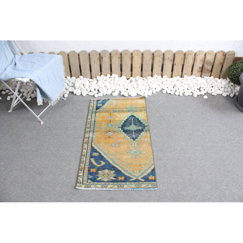 Tapis turc Oushak classique rétro en jaune pour porte d'entrée et cuisines - Article 2270