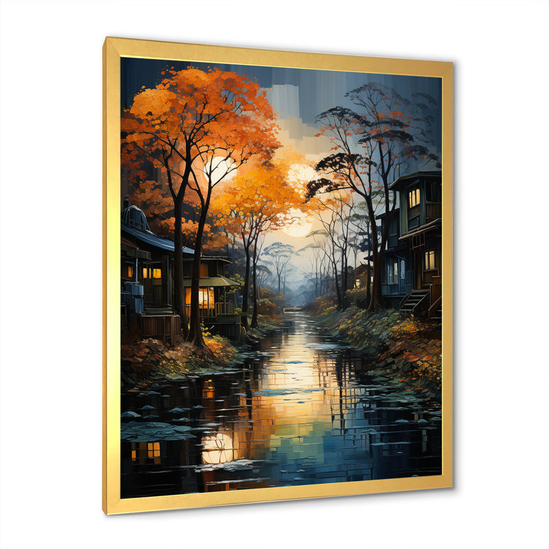«Tranquil Lakes Rivers Urban Symphony I», reproduction sur toile, Cadre doré simple, H 44 po x l 34 po x P 1,5 po