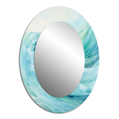 Teal Storm And Wave Expression II - Coastal Oval Wall Mirror