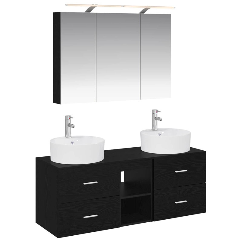 Vanity & Mirror Set, Dark Wood