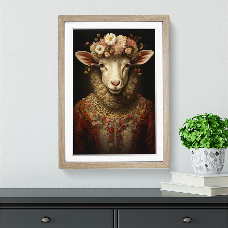 Sheep Baroque Art - Framed Print, Oak Framed, 64cm H x 46cm W x 2cm D