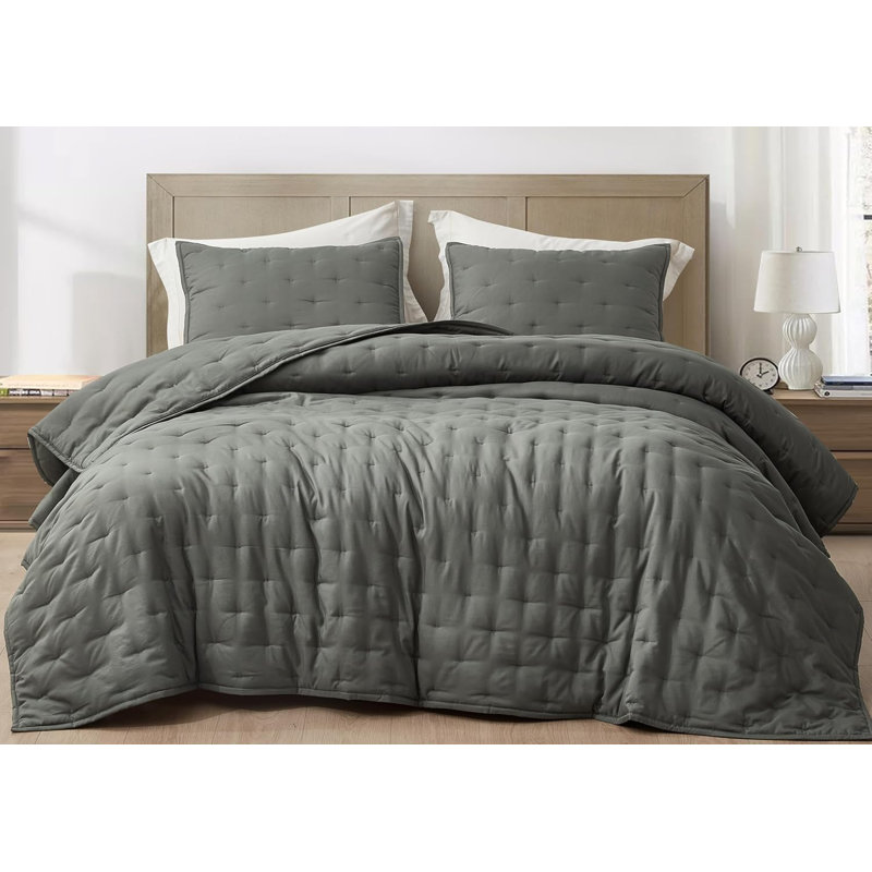 Glen Lightweight Cooling Rayon Derived from Bamboo Blended Crescent Quilt Set, Oversized King Comforter +2 King Shams