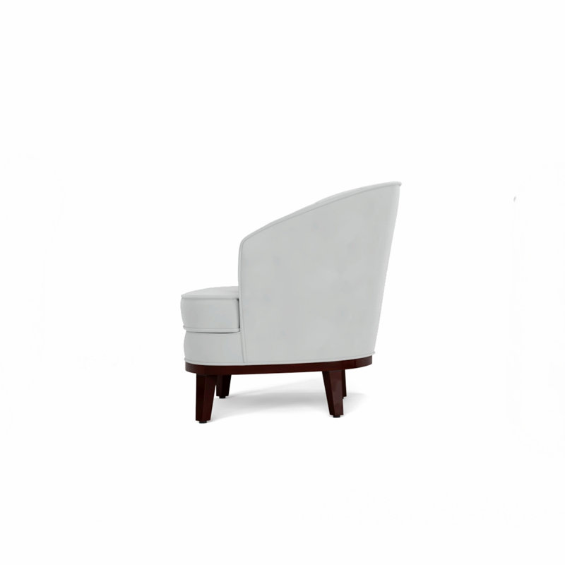 Upholstered Barrel Accent Chair With Throw Pillow, White