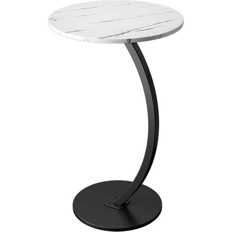 Table ronde ronde en forme de C - Table de chevet / d'appoint compacte pour le salon et la chambre à coucher