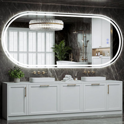 Miroir de salle de bain ovale à DEL pleine longueur 30 po x 71 po - Miroir de courtoisie sans cadre avec éclairage avant et arrière, antibuée, intensité variable, IP65