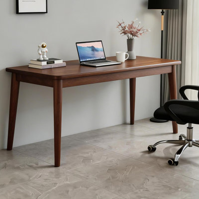 Space-saving Walnut Wood Desk, Mid-century Modern Style For Home Office