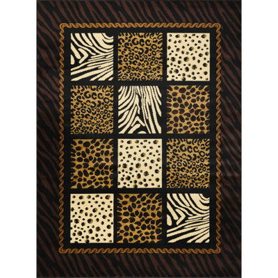 Tapis de couloir multicolore 7 po X 3 po, avec motifs zèbre, léopard, tigre, pour la maison, polypropylène avec envers en jute, espaces à circulation élevée de style chalet sauvage, look