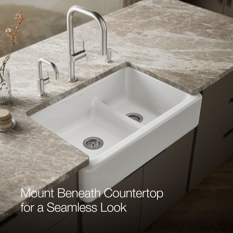 Whitehaven® 36" L x 22" W Double Basin Farmhouse Kitchen Sink, White