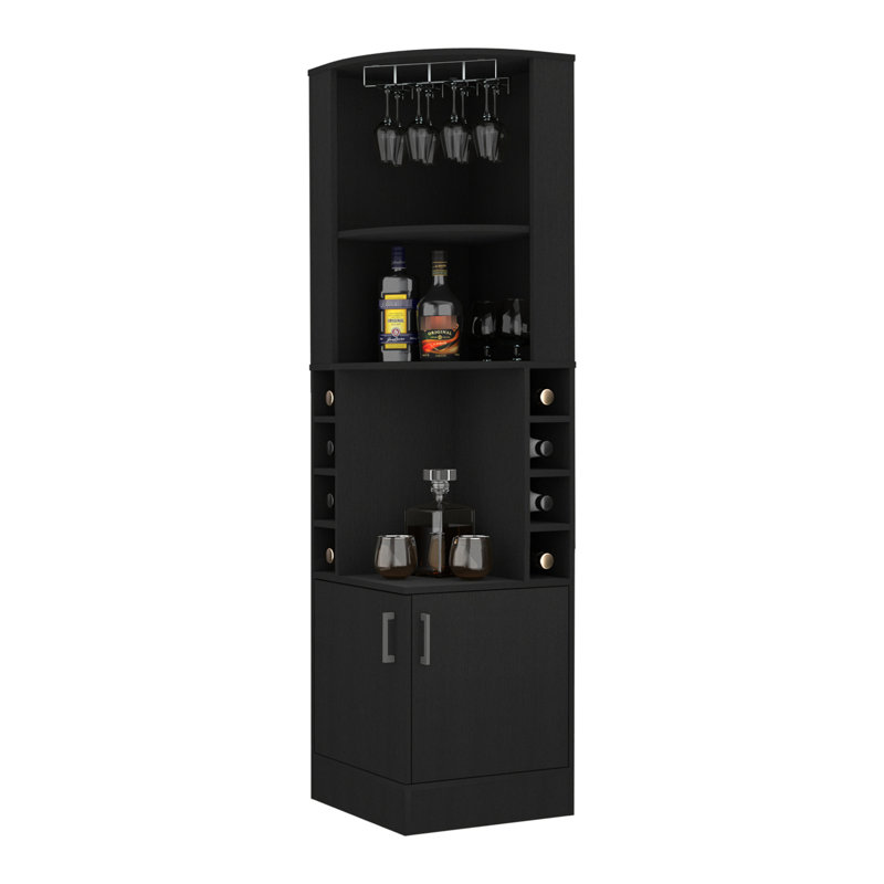 Armoire à 2 tablettes et 8 barres en noir pour la zone de divertissement à domicile avec tablettes ouvertes