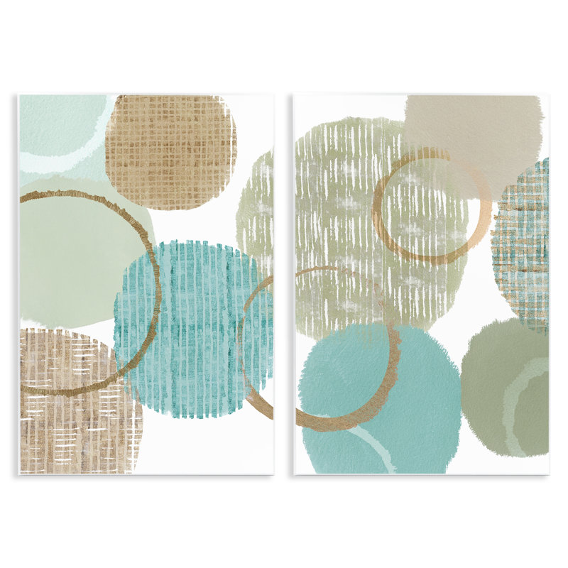 Ensemble de 2 plaques murales texturées texturées en aqua cercles par Flora Kouta, H 15 po x l 10 po